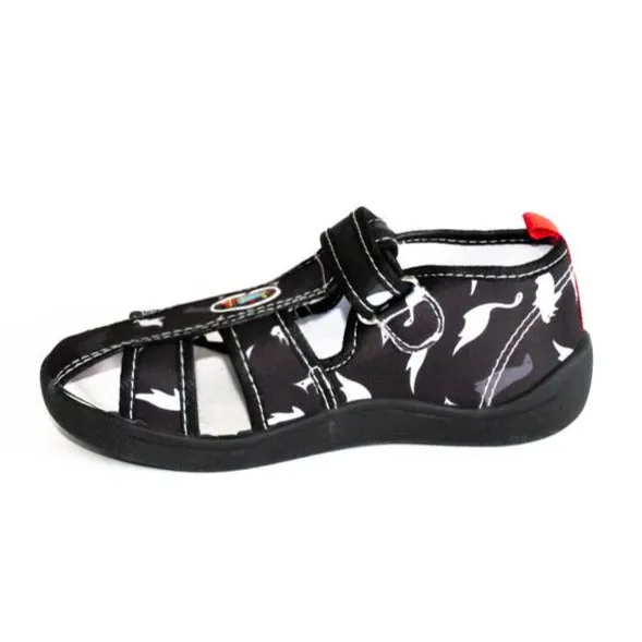 AC Black School Slippers with Ship Print | 604/21-BL