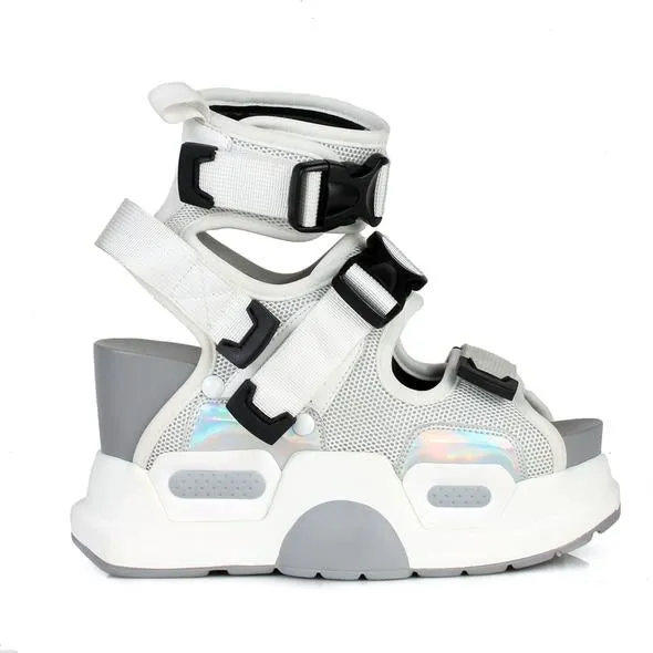 Anthony Wang Mullbery-03 White Ugly Chunky Platform Wedge Strappy Sandal