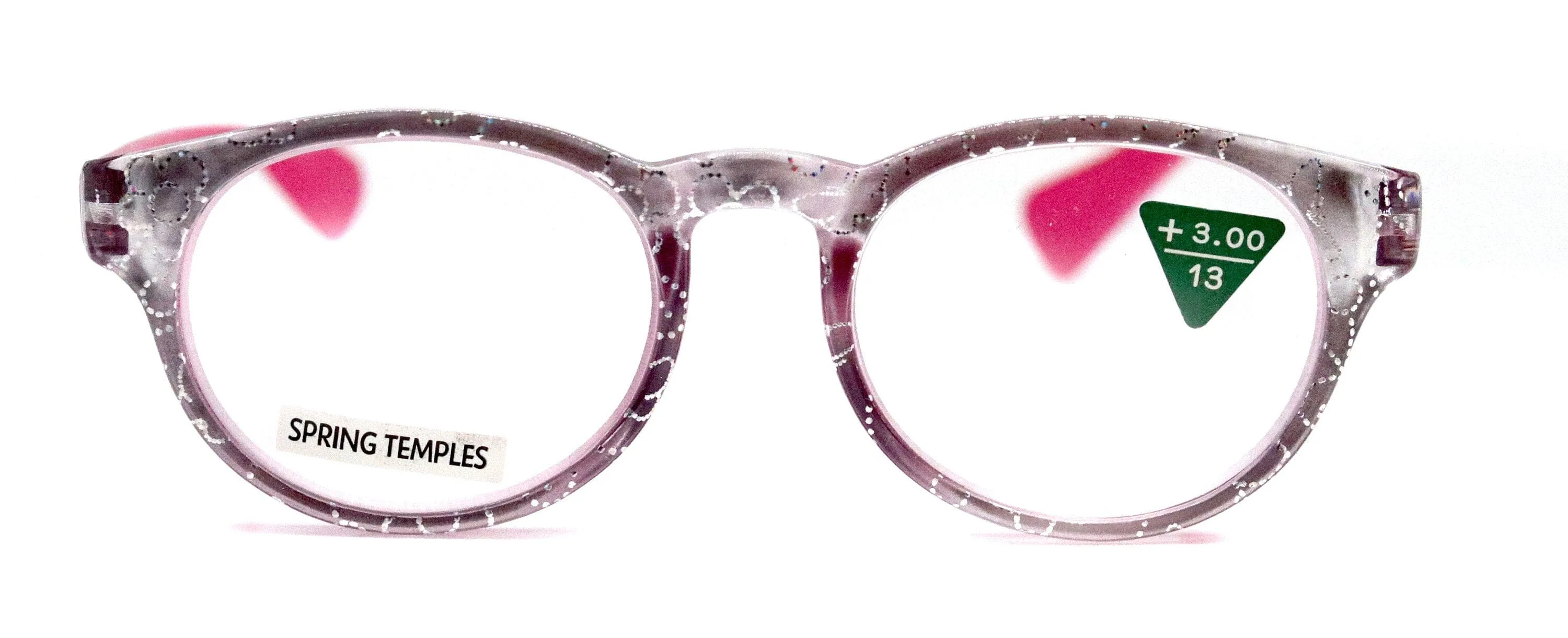 Grace, (Premium) Reading Glasses High End Readers  1.25 .. 3 Magnifying Glasses, Round Frame. (Metallic Silver, Pink) NY Fifth Avenue.