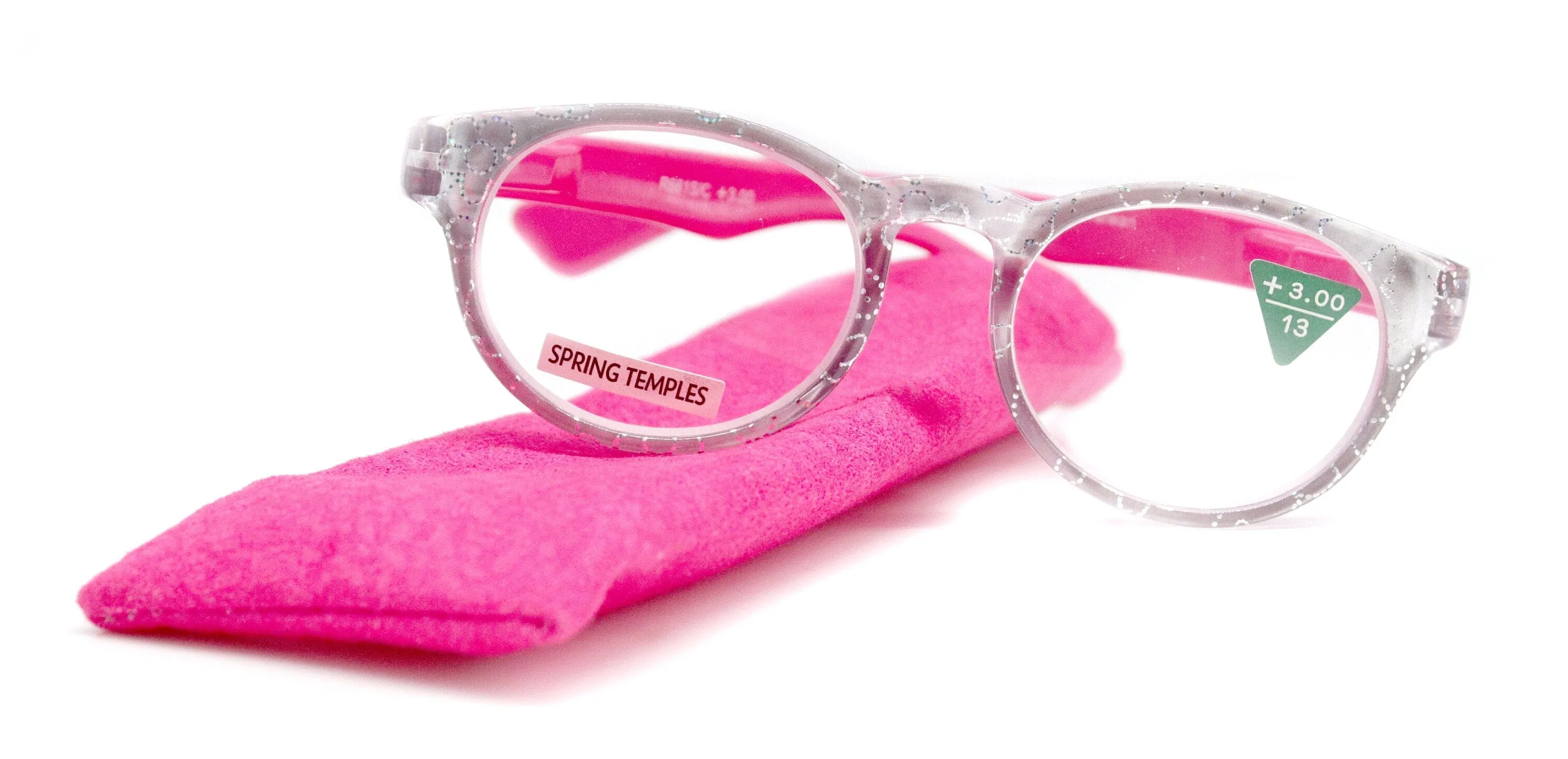 Grace, (Premium) Reading Glasses High End Readers  1.25 .. 3 Magnifying Glasses, Round Frame. (Metallic Silver, Pink) NY Fifth Avenue.
