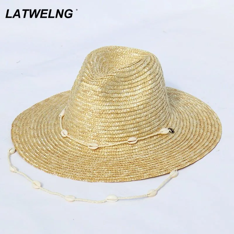 New Seashells Beaded Beach Hats With Chain Straw Woven Fedora Sun Hats Summer