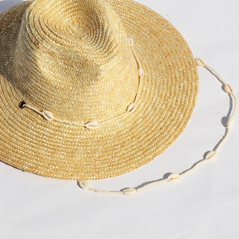 New Seashells Beaded Beach Hats With Chain Straw Woven Fedora Sun Hats Summer