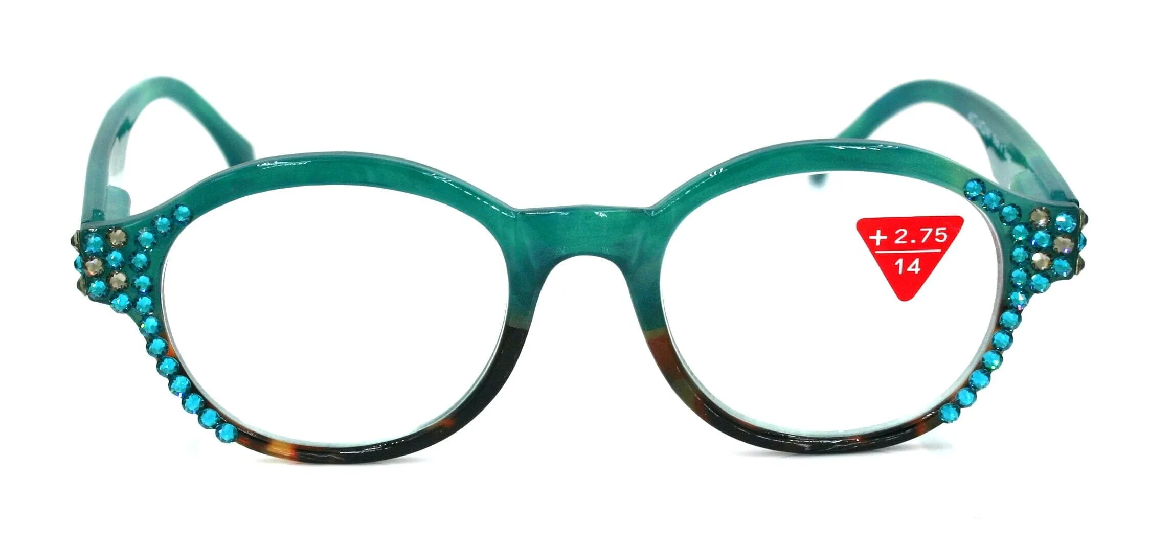 The Alchemist, (Bling) Round Women Reading Glasses W (Blue Zircon, L. Colorado) Genuine European Crystals  (Green) Circle. NY Fifth Avenue