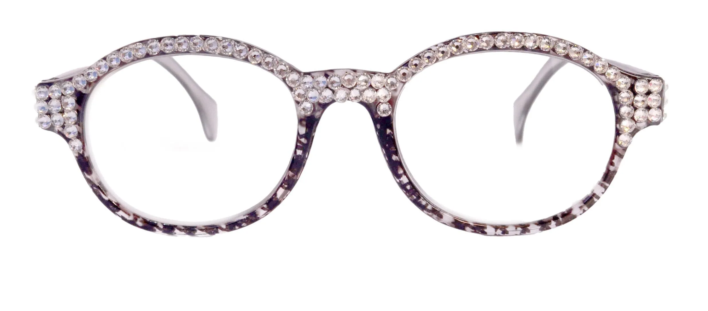 The Alchemist, (Bling) Round Women Reading Glasses W (Full TOP) (Clear) Genuine European Crystals  (Hound tooth, Black) NY Fifth Avenue