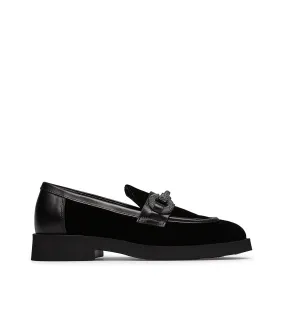 Velvet and calfskin loafer with jewel clamp